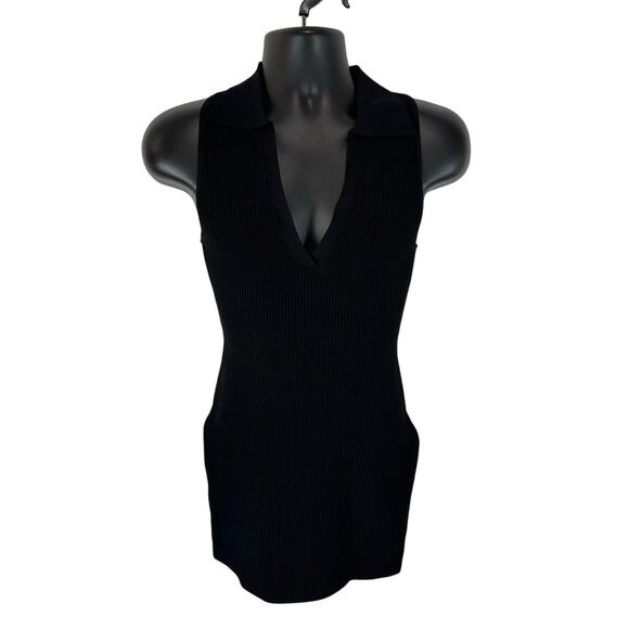 Babaton Ribbed Sculpt Knit Mini Dress Black Size Small BodyCon - Picture 1 of 11
